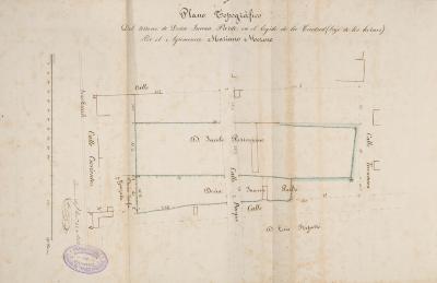 "Plano Topográfico del terreno de Doña Juana Pardo en el Egido de la Ciudad (bajo de los hornos), por el agrimensor Mariano Moreno"